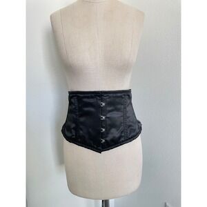 Lavish Underbust Corset Bustier Womens XL Black Satin Cinch Hook Lace Up Pin Up
